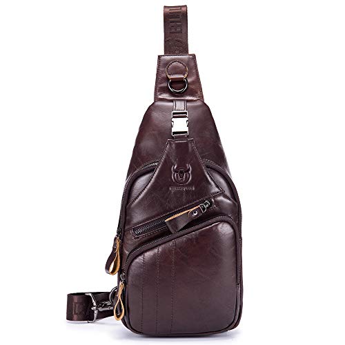 SDNAZ Herren Echtleder Brusttasche Brustbeutel Leder Schultertasche Schulter Rucksack Reisetasche Crossbody DE906 Braun von SDINAZ