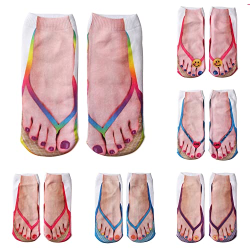 SDOKLZO Maniküre-Socken, Socken mit 3D-Muster, Damen-Socken, kreative Barfußschuhe, lustige, lässige, personalisierte, niedrige Söckchen für Damen (6 Double Packs(A)), Einheitsgröße von SDOKLZO