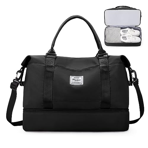 Reisetasche Damen Handgepäck Tasche Sporttasche Weekender Bag Schwimmtasche Wasserdicht Travel Bag Duffle Bag Fitnesstasche Trainingstasche Krankenhaustasche mit Schuhfach,A1-Schwarz von SEAFEW