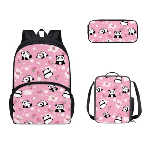 SEANATIVE 43,2 cm Schulrucksack mit Lunchbox und Federmäppchen Set für Kinder Mittelschule Viele Taschen, Starwberry Panda von SEANATIVE