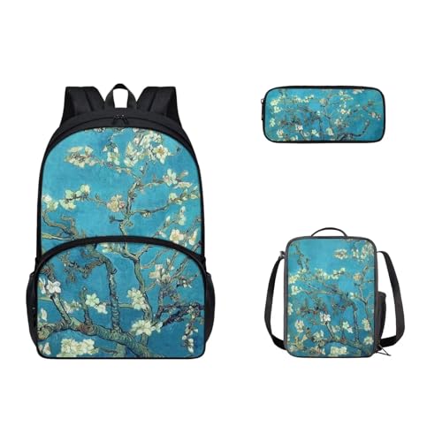 SEANATIVE Leichter Rucksack für Mädchen und Jungen, Kawaii-Schultasche, Schultertasche, Büchertasche, mit isolierter Lunchbox, Mandelblüte von SEANATIVE