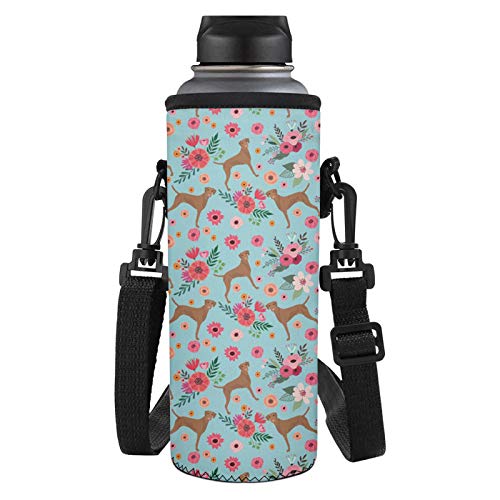 SEANATIVE Vizsla Wasserflasche mit Blumen-Motiv, isolierter Überzug, Neoprentasche, Tasche mit Gurt für Sport und Radfahren von SEANATIVE