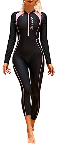 Damen Einteiler Badeanzug Langarm Rash Guard UV Sonnenschutz Tauchanzug zum Schnorcheln Kajakfahren, rose, XS von SEAUR