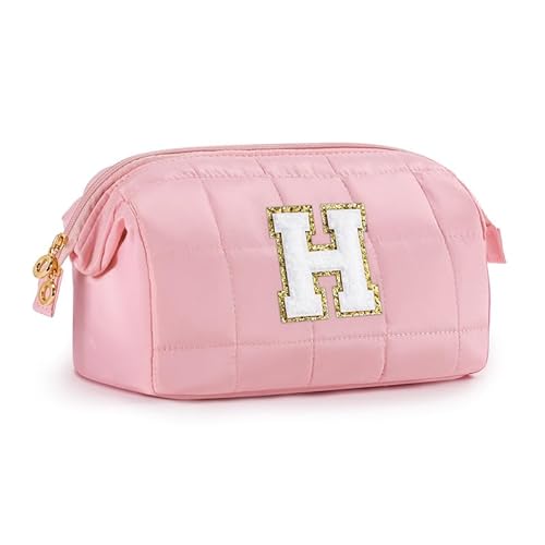 SEFORICO Kosmetiktasche für Frauen Mädchen - Personalisierte Geschenke für Frauen Weit offene Kulturtaschen Geschenk Mädchen 8 9 10 11 Jahre Initiale Make-up Tasche für Damen Waschtasche(Rosa H) von SEFORICO
