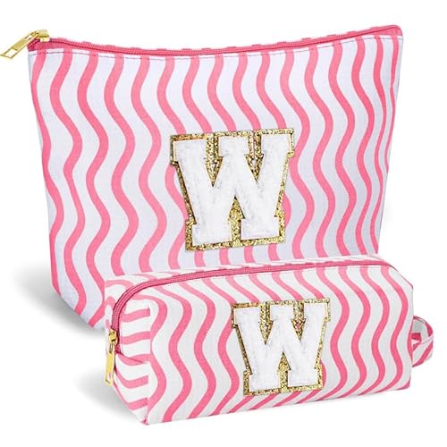 SEFORICO Personalisierte Kosmetiktasche Damen Mädchen - Geburtstagsgeschenke für Frauen A-Z Schminktaschen 2 Pack Reise Kosmetiktaschen Geschenke für Teenager Mädchen, Beste Freunde, Schweste(Rosa W) von SEFORICO