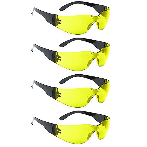 4 x Schutzbrillen, Anti-Beschlag-Schutzbrille für die Arbeit, kratzreduzierende Beschichtung, verstärkte widerstandsfähige und schützende Linse, Augenschutzbrille Sicherheit für enge Passform (gelb) von SEIWEI