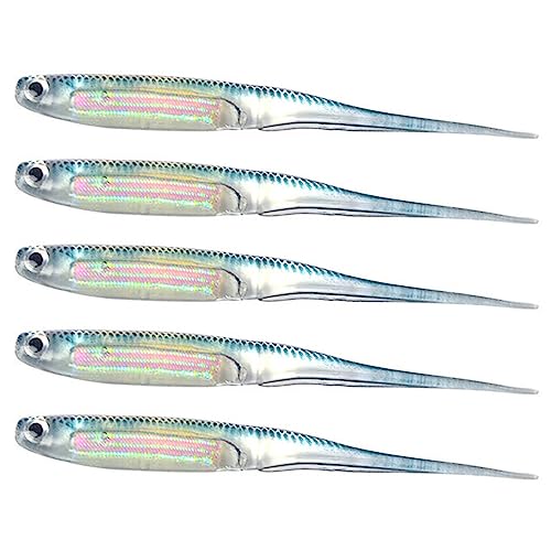 5 Stück Angelköder aus weichem Kunststoff, Swimbaits, Dropshot-Köder, Salzwasser, Süßwasser, Hecht, Köder, Angelköder, Bassforelle, realistischer Köder, Grau mit Blau von SEIWEI