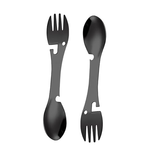 Camping Eatings Utensils 5 In 1 Utility Spork Edelstahl Stähle Gabel Löffel Besteck Multifunktionalflaschen Opener Werkzeug Multifunktional Camping Tablewares Set Set von SELiLe