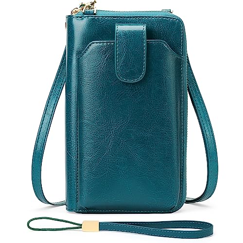 SENDEFN Handy Umhängetasche Leder Handytasche zum Umhängen RFID Schutz Geldbörse Damen Brieftasche mit Kartenfächer und Verstellbarem Schultergurt kleine Crossbody Tasche für Handy unter 6,5 Zoll von SENDEFN