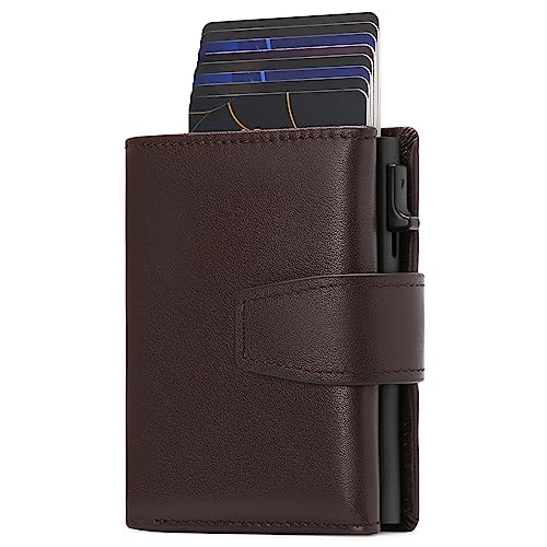 SENDEFN Kartenetui mit Münzfach | Geldbörse Herren RFID Schutz | Geldbeutel aus echtem Leder | Mini Portemonnaie Herren Slim Wallet | Pop-up Kartenhalter | Clip aus Aluminium von SENDEFN