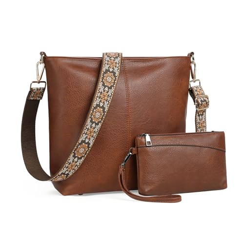 SENDEFN Umhängetasche Damen, Handtasche Damen Leder Tasche, Weiche Schultertasche Set, Crossbody Bag mit Verstellbar Abnehmbar Breiter Gurt von SENDEFN