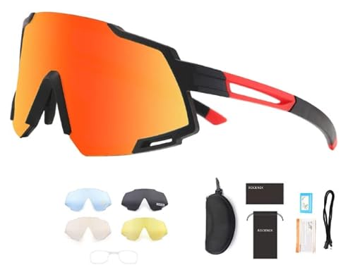 SENGBIRCH Fahrradbrille Sonnenbrille Herren 4 x Ersatzgläser und UV400-Schutz für polarisierte Sonnenbrille MTB ultraleichter TR90-Rahmen geeignet für Outdoor-Radfahren Angeln Golf Baseball von SENGBIRCH