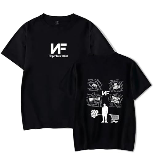 Rapper Nf Hope T-Shirt 2D Gedruckt Schwarz Hip Hop T-Shirt Unisex Kurzarm T-Shirt(Black,S) (Color : 1, Size : L) von SERLA