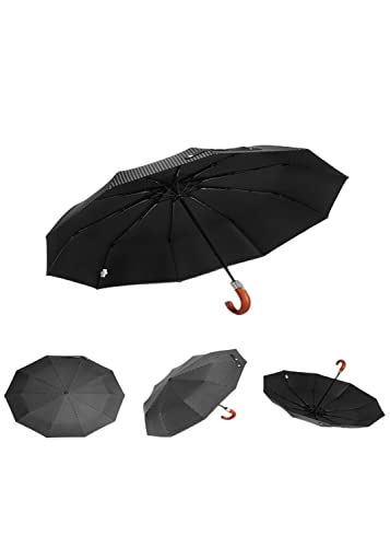SERUMY Taschenschirm Neuer Männlicher Regenschirm 10K Windfestes Holzgriff Große Regenschirme Klassischer Business -Regenschirm-A von SERUMY