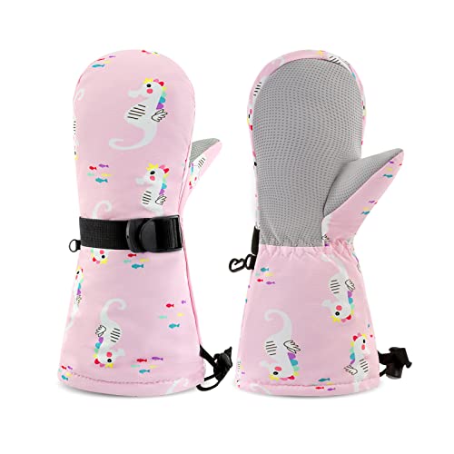 SEYUFN Winterhandschuhe für Kinder, Handschuhe, atmungsaktiv, warm, für Outdoor-Skifahren, für Babys, Jungen und Mädchen, von 2 bis 6 Jahren (Rosa Seepferdchen, 12-24 Monat) von SEYUFN