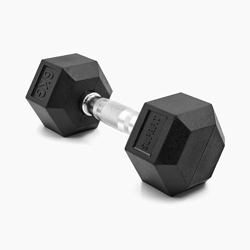 SUPRFIT - Hexagon Kurzhantel einzeln mit gummiertem Eisenkern - Fitness Gewichte Hanteln 1 x 6 kg mit rutschfestem Chromgriff - Premium Kurzhantel für Calisthenics, Krafttraining & Crossfit Übungen von SF SUPRFIT