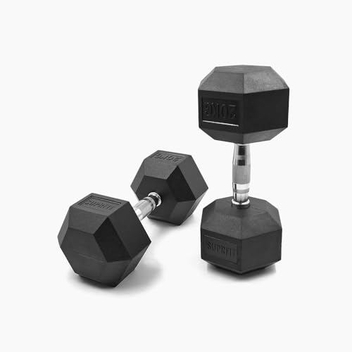 SUPRFIT - Hexagon Kurzhantel einzeln mit gummiertem Eisenkern - Fitness Gewichte Hanteln 1 x 20 kg mit rutschfestem Chromgriff - Premium Kurzhantel für Calisthenics, Krafttraining & Crossfit Übungen von SF SUPRFIT