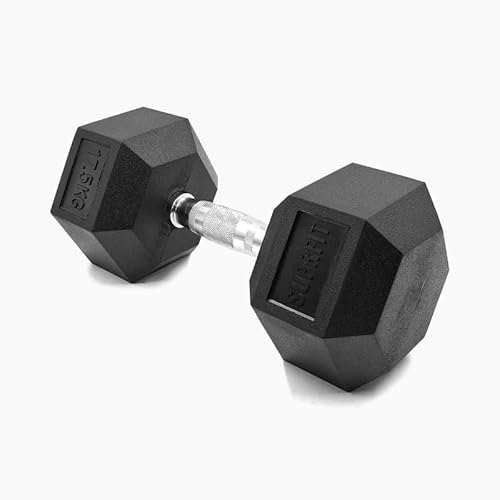 SUPRFIT - Hexagon Kurzhantel einzeln mit gummiertem Eisenkern - Fitness Gewichte Hanteln 1x17,5 kg mit rutschfestem Chromgriff - Premium Kurzhantel für Calisthenics, Krafttraining & Crossfit Übungen von SF SUPRFIT