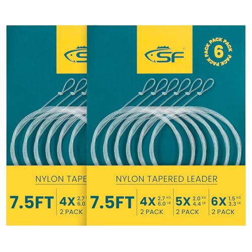 SF 2 x 6 vorgebundene Schlaufen, konische Vorfachschnur aus Nylon, zum Fliegenfischen, Forellenvorfach, 2,5 m, 4 x (4), 5 x (4), 6 x (4) von SF