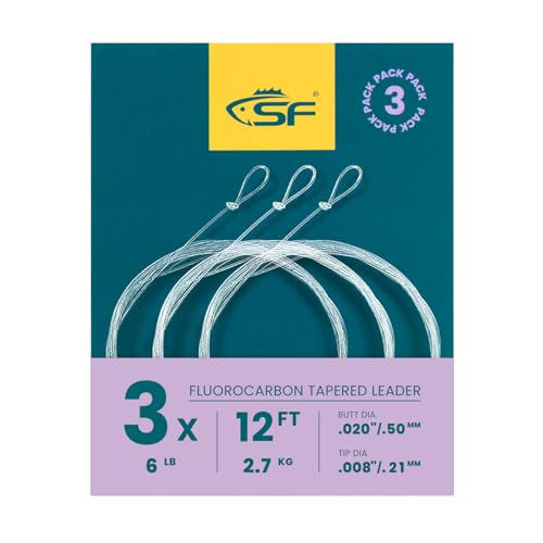 SF 3 Packungen vorgebundene Schlaufen-Fliegenfischen-Vorfach, konisch, Fluorocarbon, 3 x von SF