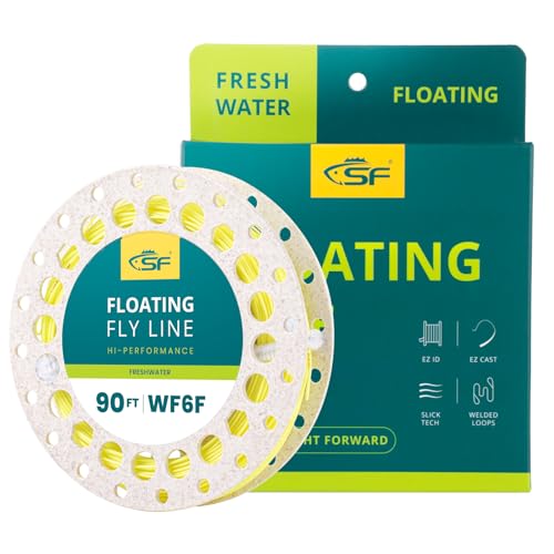 SF Fliegenfischen Schnur Schwimmend mit geschweißten Schlaufengewicht-Vorwärtsfliegenschnüren #Fluo Gelb 90FT WF6F von SF