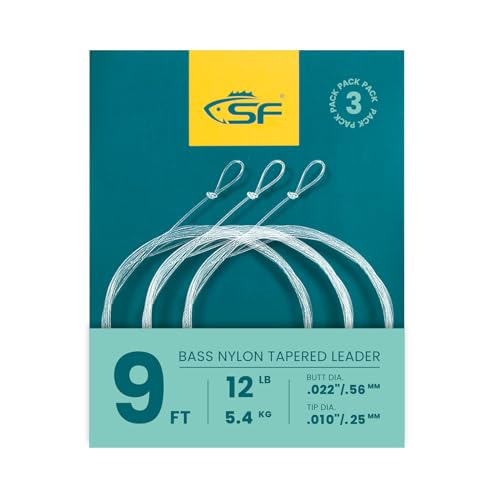 SF Fliegenfischen Vorfach Angelschnur Verknotete Transparent aus Nylon für Barsch/Große Fliegen # 9FT 12lb # 3 Stücke pro Packung von SF