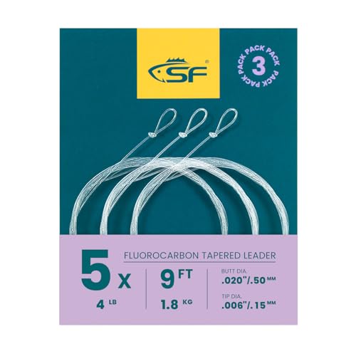 SF Vorgebundene Fliegenfischvorfach aus Fluorkohlenstoff, 2,7 m, 5 x 3 Packungen von SF