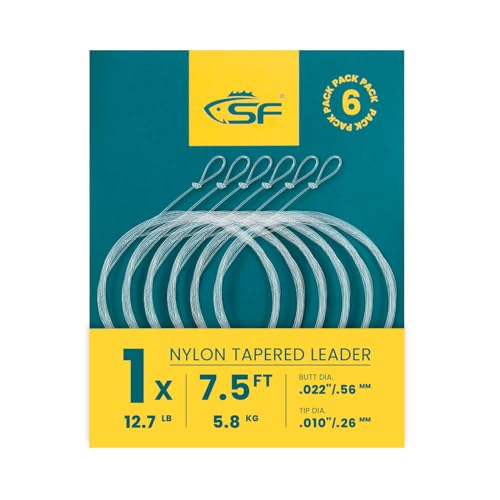 SF Vorgebundene Schlaufe zum Fliegenfischen Tapered Vorfach Nylon (6 Packungen) 7.5FT 1X von SF