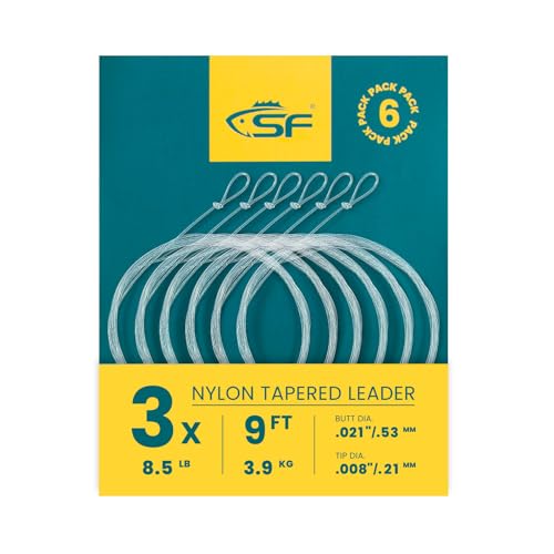 SF Vorgebundene Schlaufe zum Fliegenfischen Tapered Vorfach Nylon (6 Packungen) 9FT 3X von SF