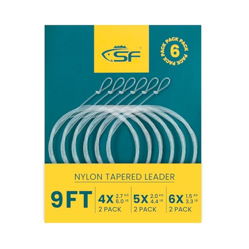 SF Vorgebundene Schlaufe zum Fliegenfischen Tapered Vorfach Nylon (6 Packungen) 9FT 4X(2) 5X(2) 6X(2) von SF