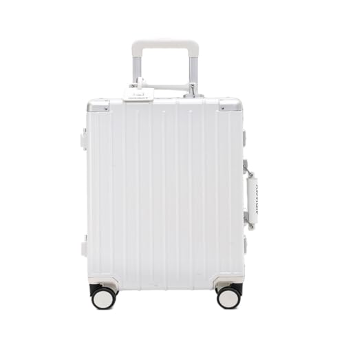 Reisekoffer Aluminiumrahmen, Metallseitenkoffer, 26-Zoll-Anti-Fall-Zugstange, Business-Koffer, Multifunktionaler Boarding-Koffer Trolley (Color : White, Size : 20in) von SFYYML