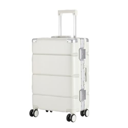 Reisekoffer Einfarbiger Koffer, Trolley-Koffer, Universal-Rad-Boarding-Koffer, Aluminiumrahmen-Koffer, Passwort-Koffer Trolley (Color : White, Size : 22in) von SFYYML