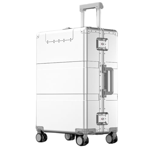 Reisekoffer Offener Koffer aus Aluminium-Magnesium-Legierung, 20-Zoll-Boarding-Koffer, 24-Zoll-Business-Trolley, Metallkoffer Trolley (Color : Silver, Size : 28IN) von SFYYML
