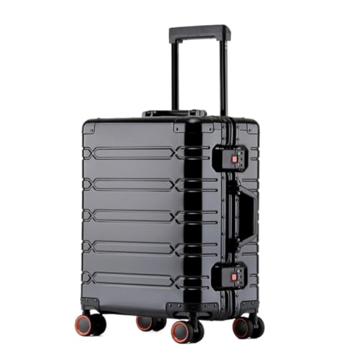 Reisekoffer Vollaluminium-Koffer Aus Magnesiumlegierung, Universalrad, Hochwertiger Trolley-Koffer Mit Aluminiumrahmen, 20-Zoll-Koffer Trolley (Color : Black, Size : 20in) von SFYYML
