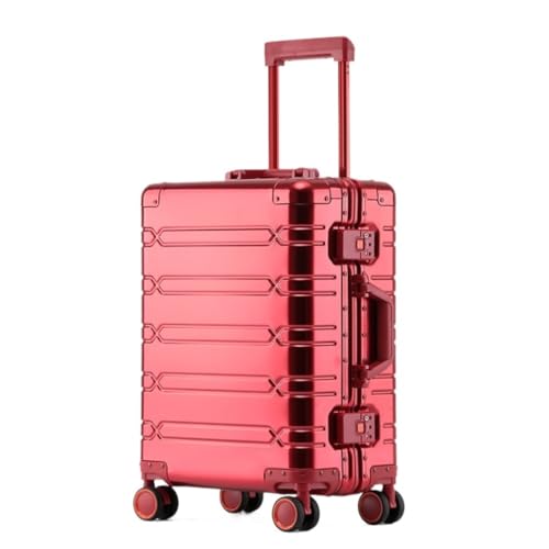 Reisekoffer Vollaluminium-Koffer Aus Magnesiumlegierung, Universalrad, Hochwertiger Trolley-Koffer Mit Aluminiumrahmen, 20-Zoll-Koffer Trolley (Color : Red, Size : 29in) von SFYYML