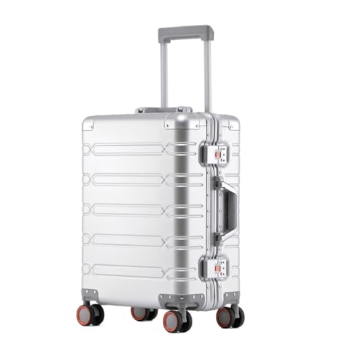 Reisekoffer Vollaluminium-Koffer Aus Magnesiumlegierung, Universalrad, Hochwertiger Trolley-Koffer Mit Aluminiumrahmen, 20-Zoll-Koffer Trolley (Color : Silver, Size : 24in) von SFYYML