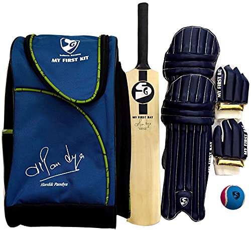 SG Boys My First Kit HP Signed (Multicolor, Age: 3-4 Years) | Includes: 1 Bat, Leg Guard & 1 Pair Batting Gloves | Ideal Junior Cricket | for Tennis Ball | Lightweight, 3-4 Year von SG