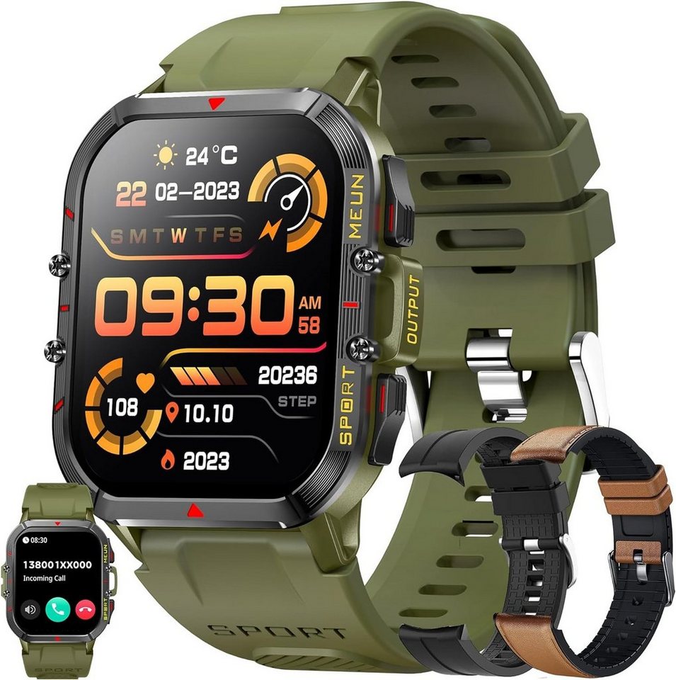 SGDDFIT Smartwatch (1,96 Zoll, Android, iOS), mit Telefonfunktion, IP68 Wasserdicht mit 100+ Sportmodi,Schrittzähler von SGDDFIT