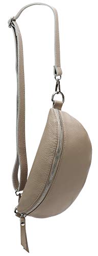 SH Leder ® echt Leder Hüfttasche Damen Herren Unisex Gürteltasche für Festival Reise Bauchtasche mittelgroße Crossbody Bag Frauen Ledertasche 27x15cm Karla G359 (Taupe) von SH Leder