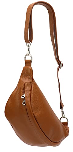 SH Leder ® echt Leder Hüfttasche Damen Herren Unisex Gürteltasche für Festival Reise Bauchtasche mittelgroße Crossbody Bag Frauen Ledertasche 32x17cm Marie G528 (Cognac) von SH Leder