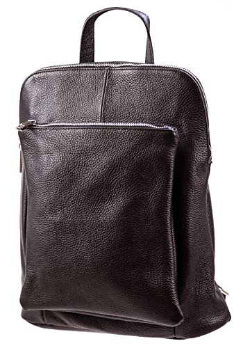 SH Leder 3in1 Handtasche Rucksack Damen Schultertasche Umhängertasche aus Echt genarbt Leder (B29cm x H35cm x T11cm) Leonie G688 (Dunkelbraun) von SH Leder