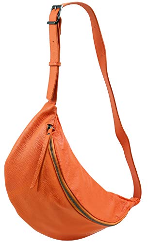 SH Leder echt Leder Damen Unisex Brusttasche für Festival Reise mittelgross Hüfttasche Crossbody Bag Frauen Ledertasche 37x21cm Fania G697 (Orange) von SH Leder