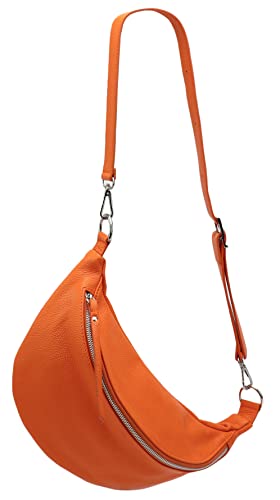 SH Leder echt Leder Damen Unisex Brusttasche für Festival Reise mittelgross Hüfttasche Crossbody Bag Verstellbarer welchsellbar Schultergurt Frauen Ledertasche 37x21cm Greta G747 (Orange) von SH Leder