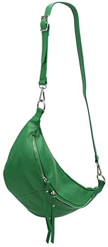 SH Leder echt Leder Damen stylisch Hüfttasche Bauchtasche Brusttasche für Festival Reise Große elegant Crossbody Bag Verstellbarer welchsellbar Schultergurt 37x21cm INA G676 (Blattgrün, L) von SH Leder