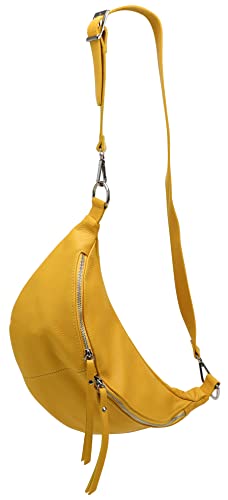 SH Leder echt Leder Damen stylisch Hüfttasche Bauchtasche Brusttasche für Festival Reise Große elegant Crossbody Bag Verstellbarer welchsellbar Schultergurt 37x21cm INA G676 (Gelb, L) von SH Leder