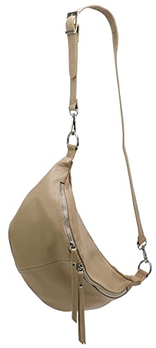 SH Leder echt Leder Damen stylisch Hüfttasche Bauchtasche Brusttasche für Festival Reise Große elegant Crossbody Bag Verstellbarer welchsellbar Schultergurt 37x21cm INA G676 (Helltaupe, L) von SH Leder