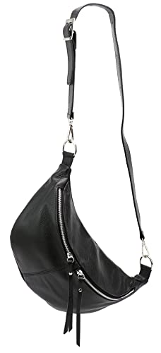 SH Leder echt Leder Damen stylisch Hüfttasche Bauchtasche Brusttasche für Festival Reise Große elegant Crossbody Bag Verstellbarer welchsellbar Schultergurt 37x21cm INA G676 (Schwarz, L) von SH Leder