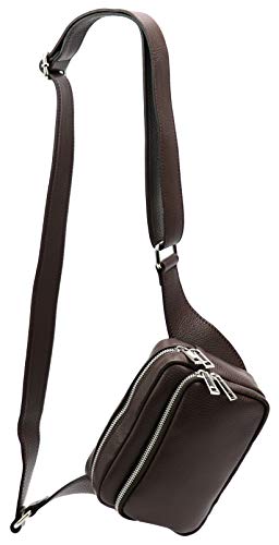 SH Leder echt Leder Hüfttasche Damen Herren Unisex Gürteltasche für Festival Reise Bauchtasche mittelgroße Crossbody Bag Frauen Ledertasche 18x13cm Jisoo G412 (Dunkelbraun) von SH Leder