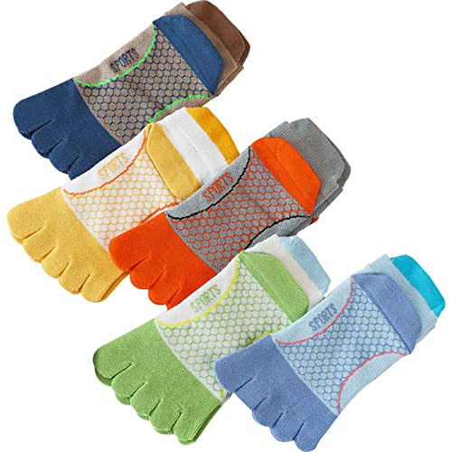 SH-RuiDu 5 Paar Kinder Zehensocken, Kinder Sport Socken Fünf Finger Baumwolle Socken weich atmungsaktiv Knöchel Socken für 7-12 Jahre Kinder von SH-RuiDu