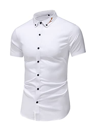 Business Kurzarmhemd Für Herren - Sommer Männer Plus Size Casual Solid Color Bestickte Kurzarmhemd Business Party Hochzeit Hemd Kleidung, Weiß, 4XL von SHACE